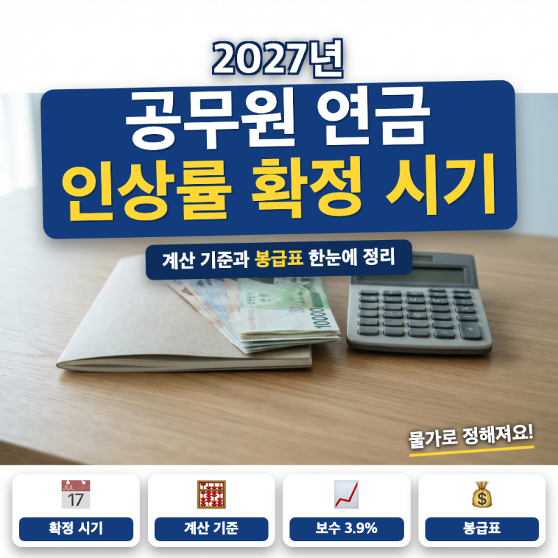 2027년 공무원 연금 인상률 총정리 (+ 확정 시기, 계산 기준, 봉급표 인상률)