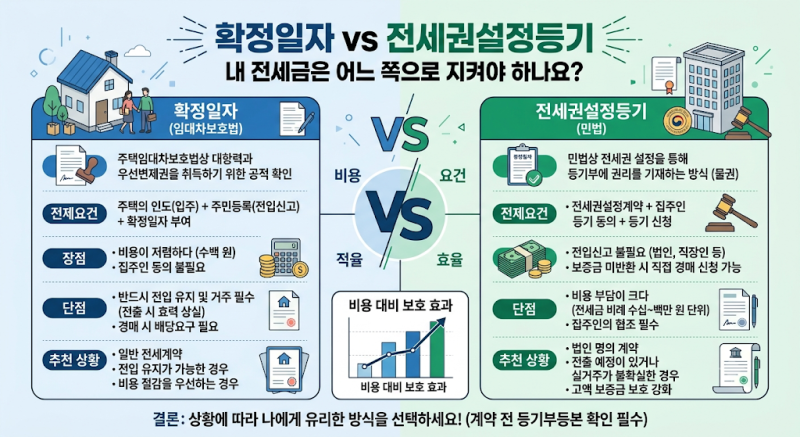확정일자 vs 전세권설정등기, 내 전세금은 어느 쪽으로 지켜야 하나요?