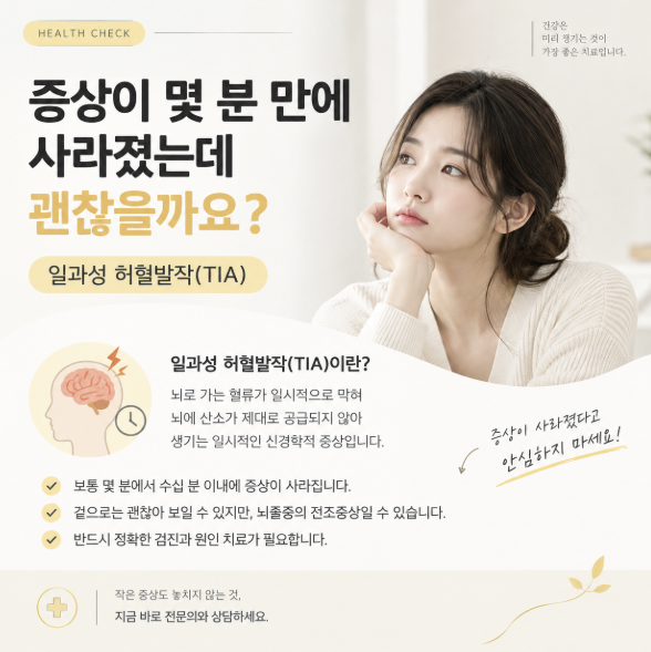 증상이 몇 분 만에 사라졌는데 괜찮을까요? 일과성 허혈발작(TIA)