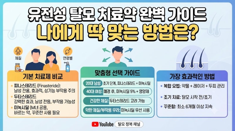 유전성 탈모 치료약 종류 장단점 체질.체형.성별.연령별 가장 효과적인 방법