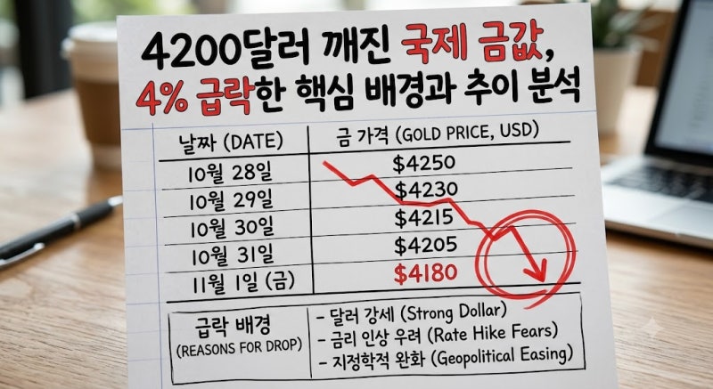 4200달러 깨진 국제 금값, 4% 급락한 핵심 배경과 추이 분석