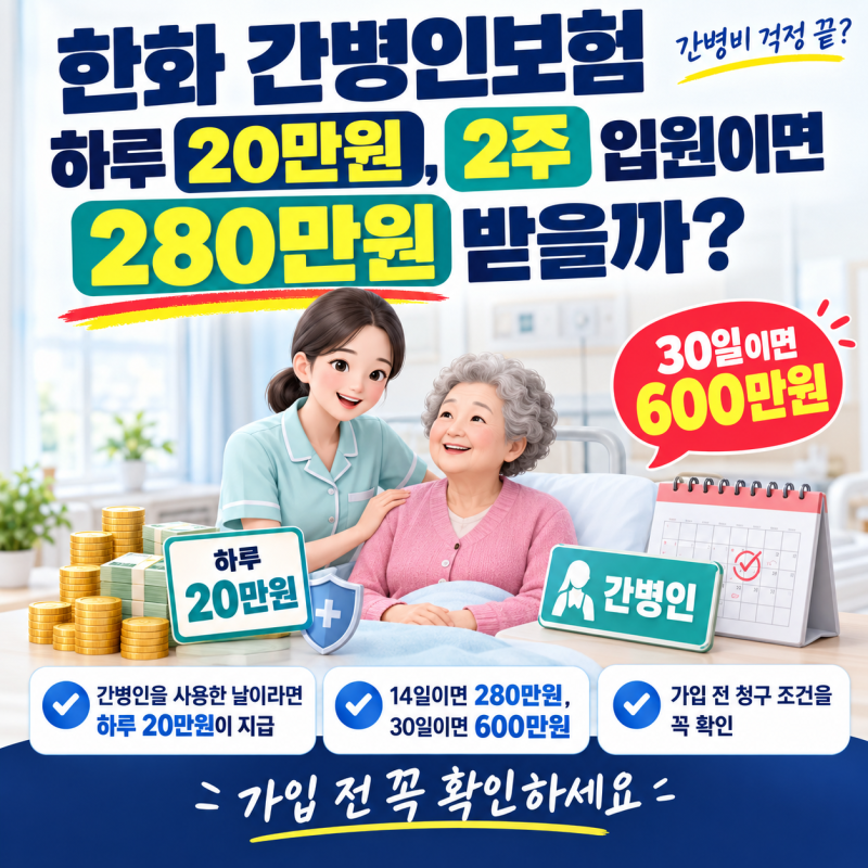 한화 간병인보험 하루 20만원, 2주 입원이면 280만원 받을까?