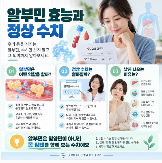 알부민 효능과 정상 수치, 낮게 나오는 이유까지 한눈에