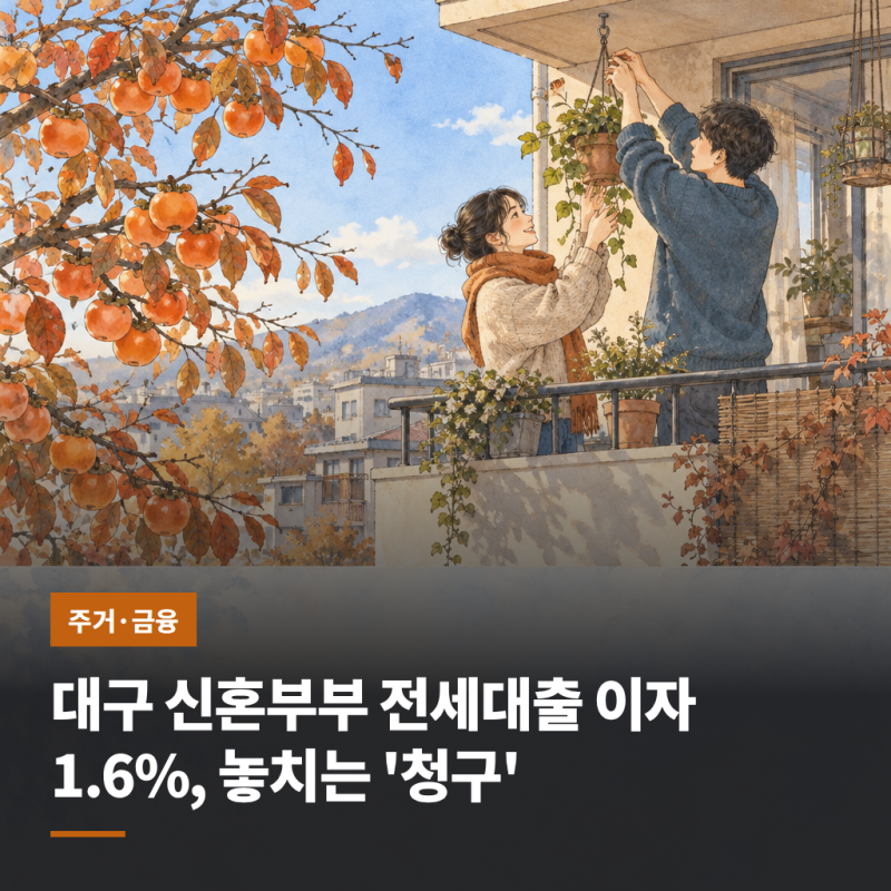 대구 신혼부부 전세대출 이자 1.6%, 놓치는 '청구'