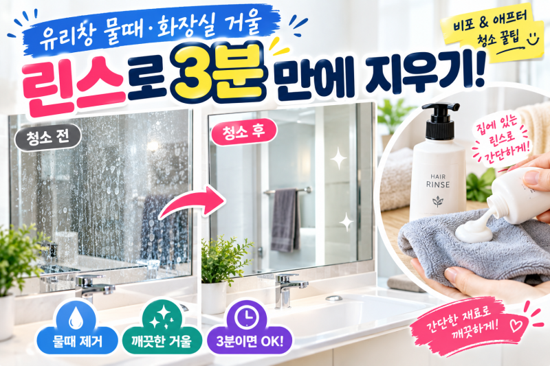 유리창 물때·화장실 거울 린스로 3분 만에 지우는 법｜비포 애프터 청소 꿀팁