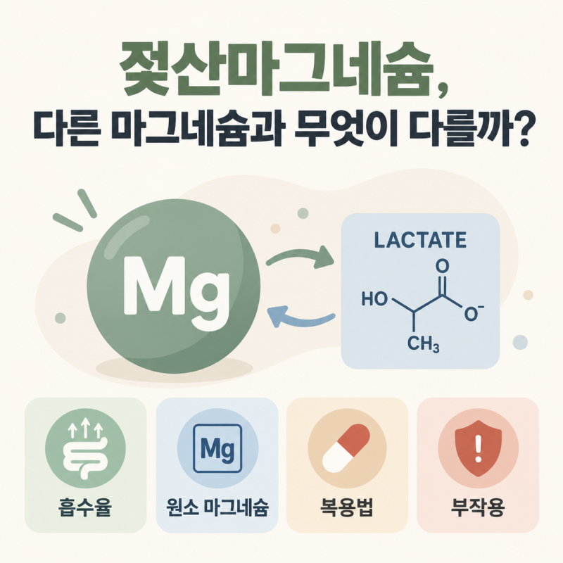 젖산마그네슘이란? 흡수율·효능부터 산화마그네슘과 차이까지 정리