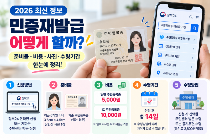 민증재발급 방법, 준비물부터 비용·사진·수령기간까지 정리 (주민등록증)