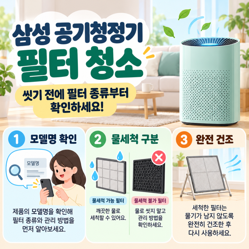 삼성 공기청정기 필터 청소 방법｜물세척 가능 여부와 교체 시기