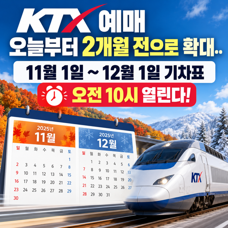 KTX 예매 오늘부터 2개월 전으로 확대..11월 1일~12월 1일 기차표 오전 10시 열린다