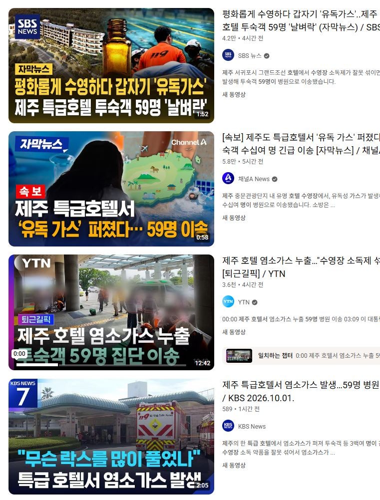 300명 있던 제주 호텔서 무슨 일이…수영장 염소가스에 59명 병원행