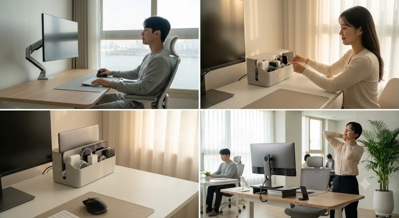 책상 정리만 잘해도? 목·손목 통증 없애는 인체공학 데스크 셋업