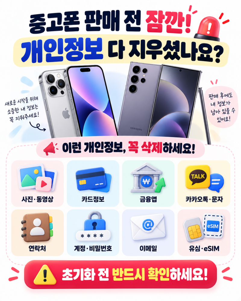휴대폰 중고판매 전 반드시 지워야 하는 개인정보 10가지! 공장초기화만 하면 끝일까?