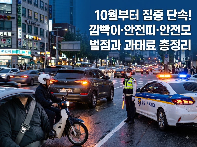 10월부터 바뀌는 도로교통법 3대 집중 단속 총정리 (방향지시등·안전띠·안전모 벌점 및 범칙....