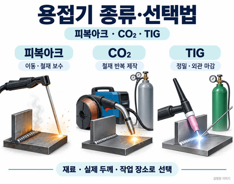 용접기 종류와 선택법｜피복아크·CO₂·TIG 용접 차이