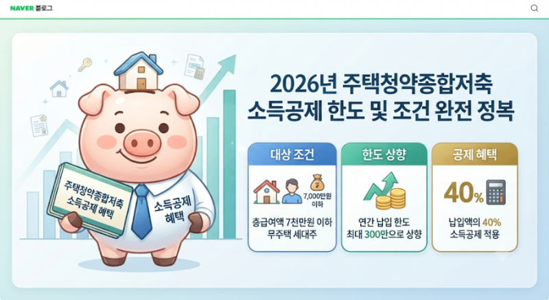 주택청약종합저축 소득공제 한도 조건 및 연말정산 혜택 총정리 (2026년 기준)
