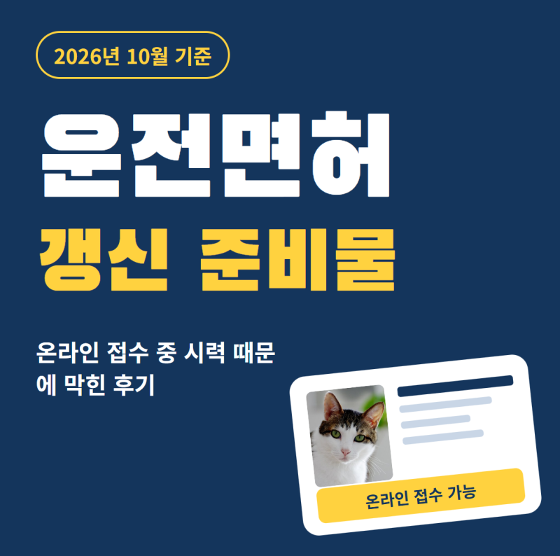 운전면허 갱신 기간 준비물 (온라인 접수, 시력 기준 미달 후기) "2026년 10월 기준"