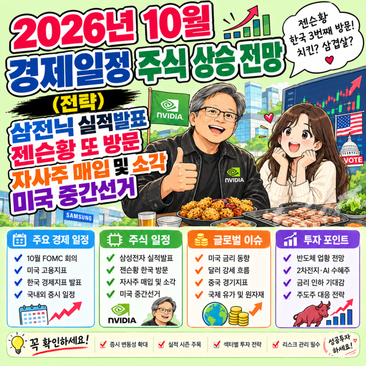 10월 경제일정 삼성전자 SK하이닉스 실적발표 자사주 매수 소각 젠슨....