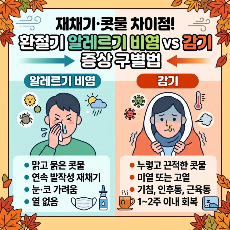 재채기·콧물 차이점! 환절기 알레르기 비염 vs 감기 증상 구별법