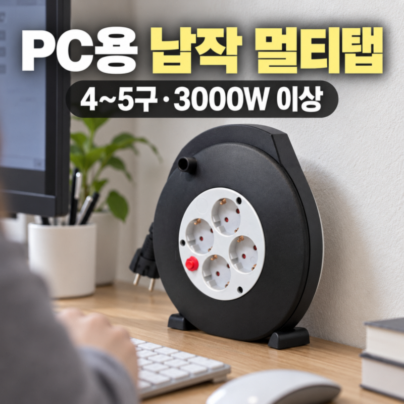 PC용 납작 멀티탭, 4~5구·3000W 이상