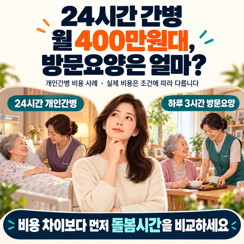 2026 24시간 간병인 vs 방문요양 비용, 한 달 얼마나 다를까? 부모님 상태별 선택 기준