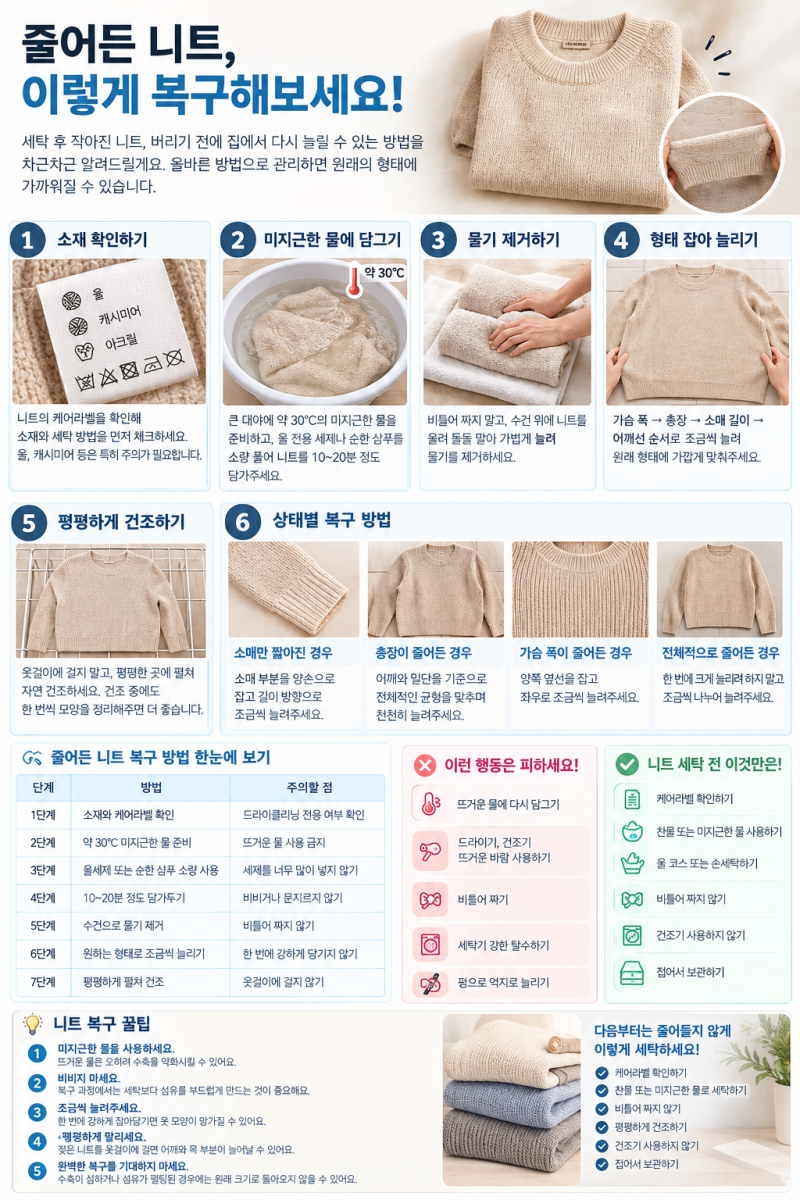 니트 세탁 후 확 줄어들었다면? 버리지 마세요! 집에서 원래대로 복구하는 방법! 필독하세요~