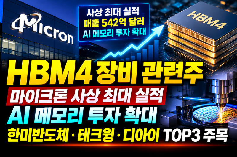 HBM4 장비 관련주｜마이크론 사상 최대 실적·AI 메모리 투자 확대, 한미반도체·테크윙·디아....