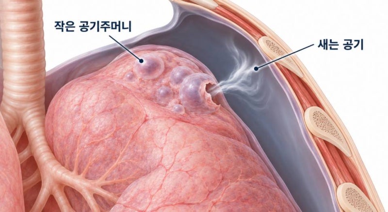 폐에 구멍 한쪽 가슴이 찌르듯 아프고 숨이 차다면 ?기흉 초기증상