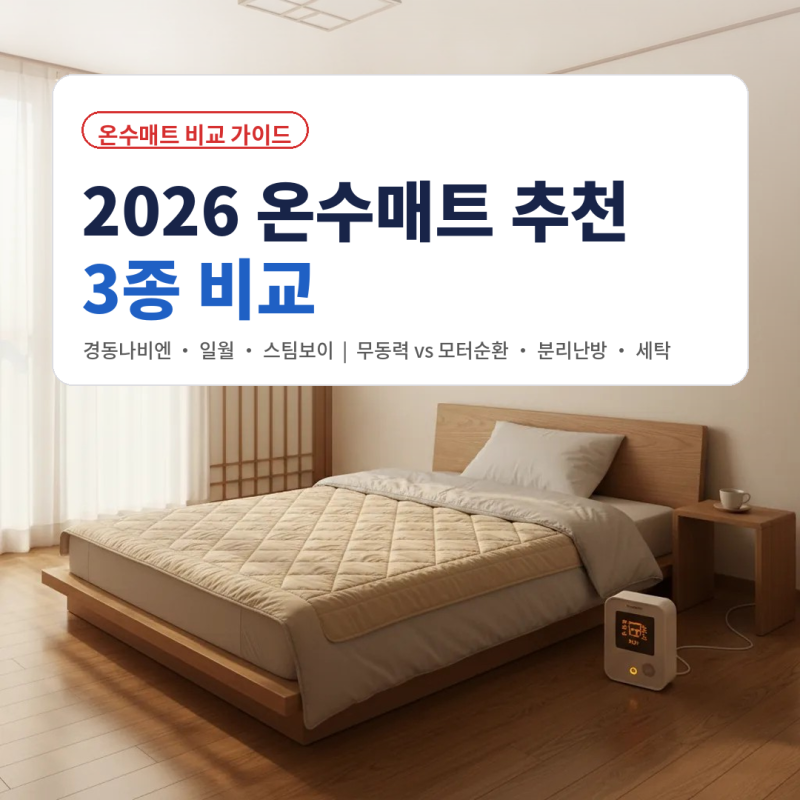 온수매트 추천 2026 (무동력 vs 모터순환, 경동나비엔·일월·스팀보이 3종 정리)