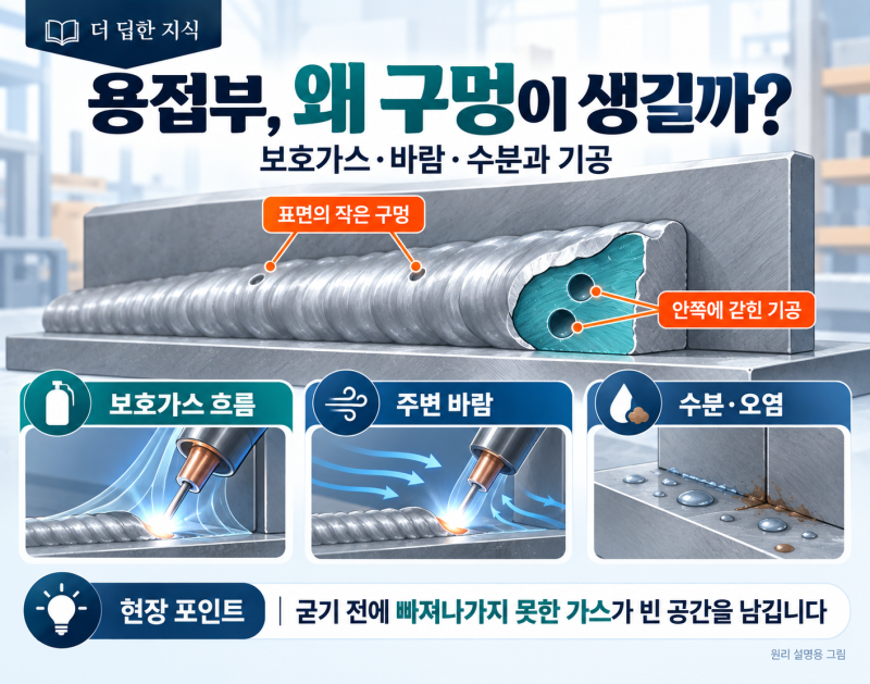 용접부에는 왜 작은 구멍이 생길까?｜보호가스·바람·수분과 기공