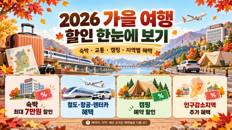 2026 가을 여행 할인 어디서 받을까?｜숙박·교통·캠핑 혜택·신청방법 정리