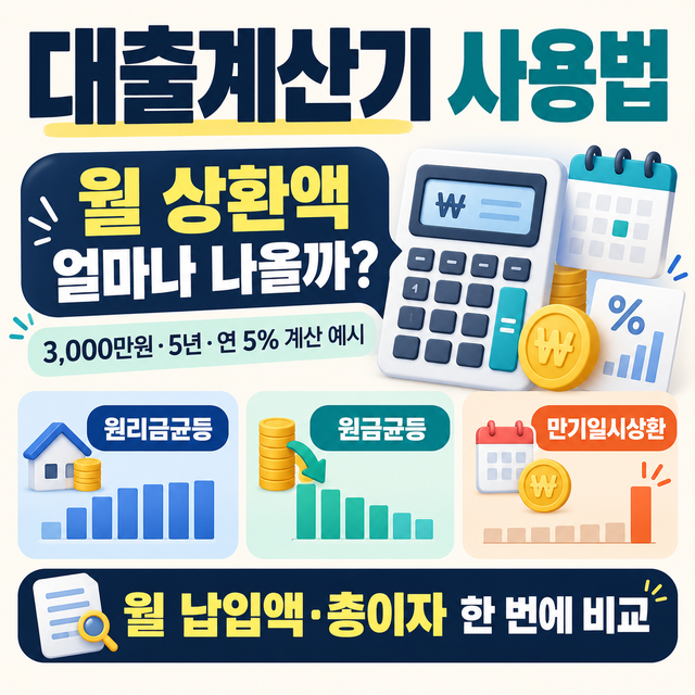 대출계산기 사용법, 원리금균등·원금균등 월 상환액 계산하기
