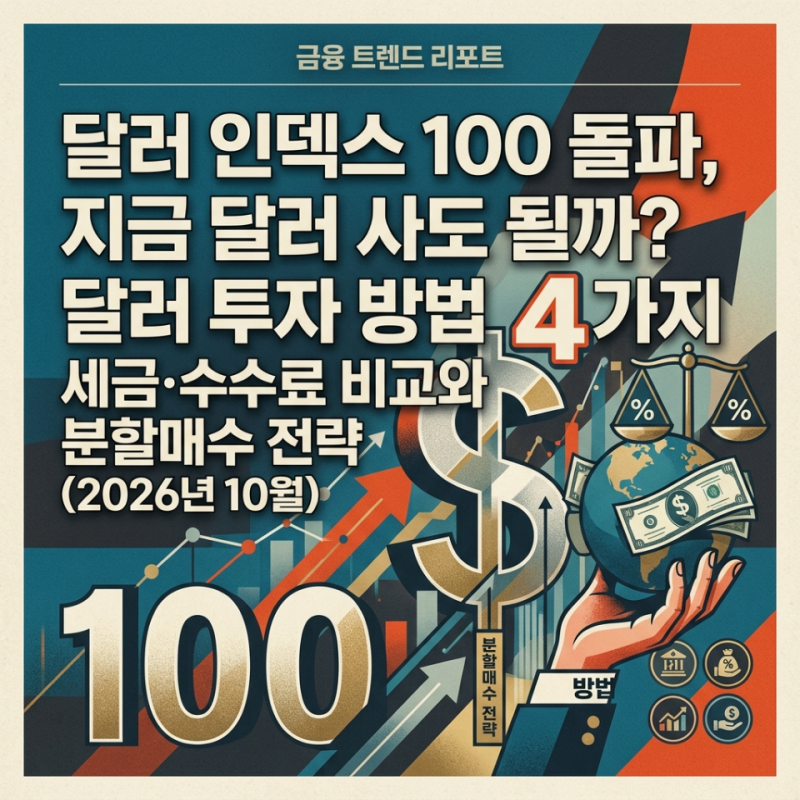 달러 인덱스 100 돌파, 지금 달러 사도 될까? 달러 투자 방법 4가지 세금·수수료 비교와 분할....