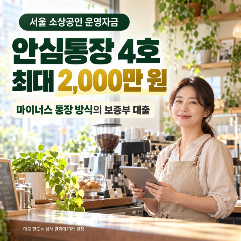 2026 안심통장 4호 신청 방법 총정리! 자영업자 대출 최대 2,000만원 지원 대상과 조건 알아보기