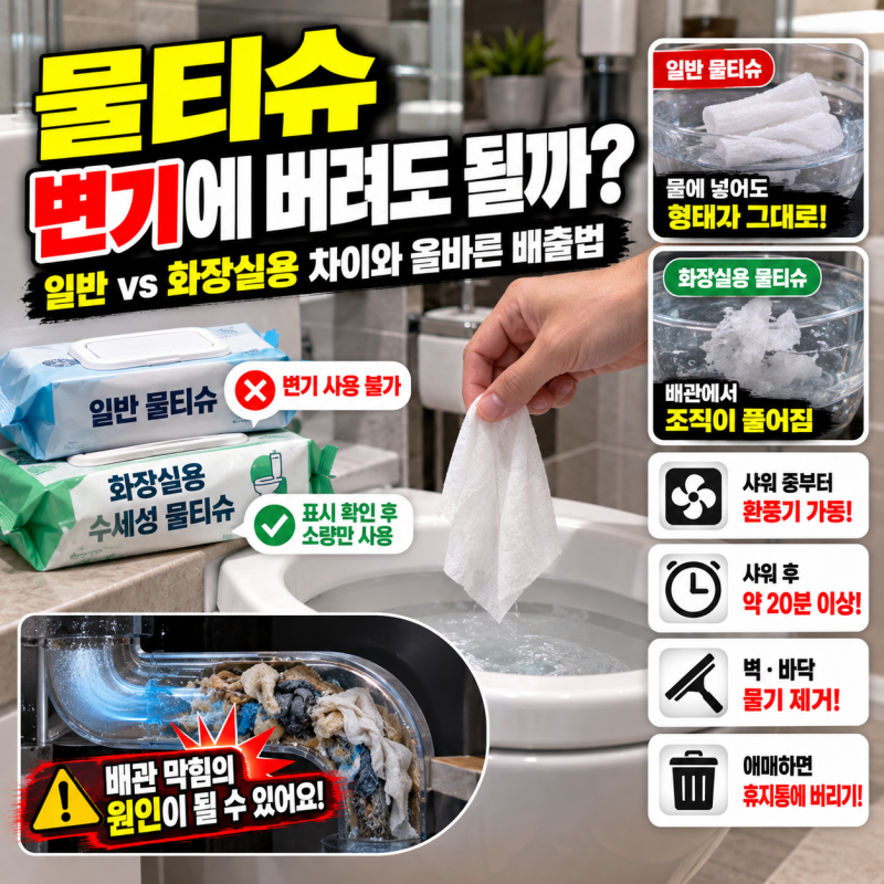 물에 녹는 물티슈 변기에 버려도 될까? 비데용도 휴지와 다른 이유