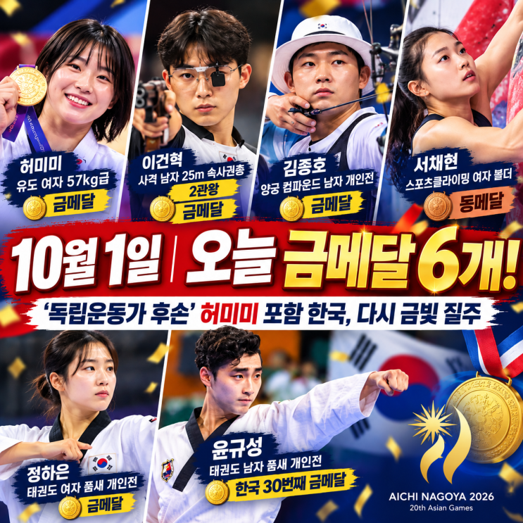10월 1일｜10월 1일｜오늘 <b>금메달</b> 6개! ‘독립운동가 후손’ 허미미부....