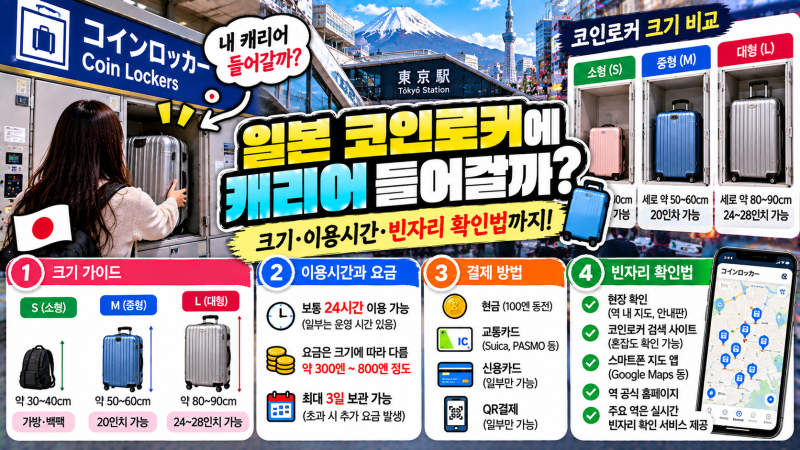 일본 코인로커에 캐리어 들어갈까? 크기·이용시간·빈자리 확인법