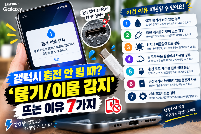 갤럭시 충전 안 될 때? ‘물기/이물 감지’ 뜨는 이유 7가지