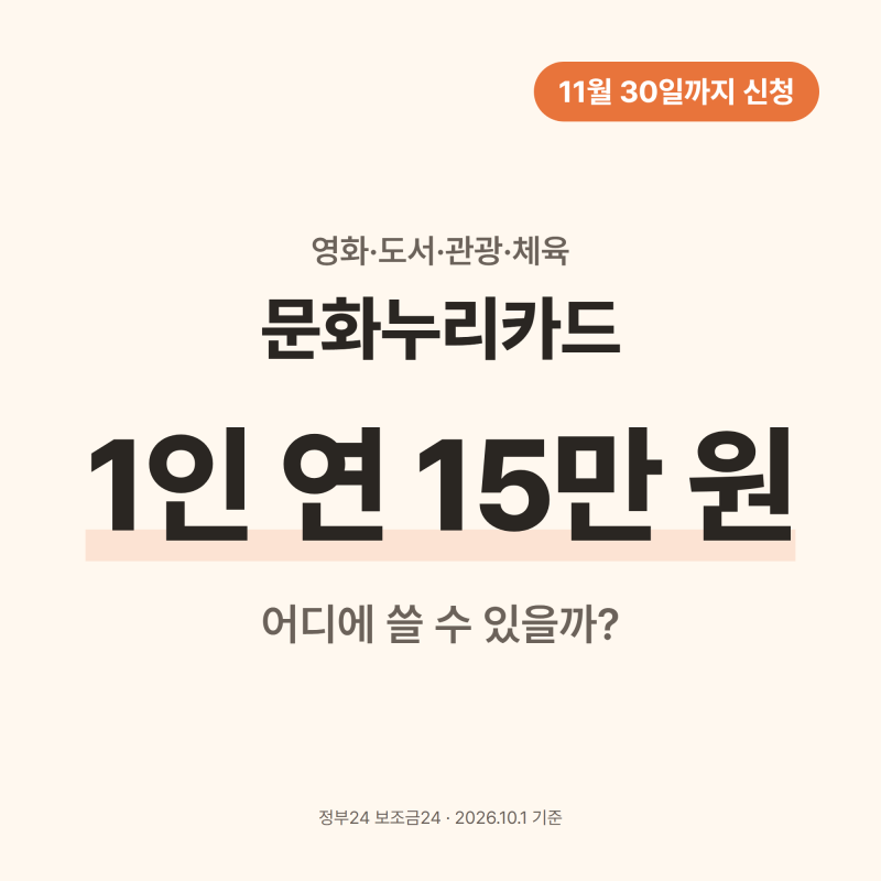 문화누리카드 사용처 4가지, 15만 원 11월 30일까지 신청