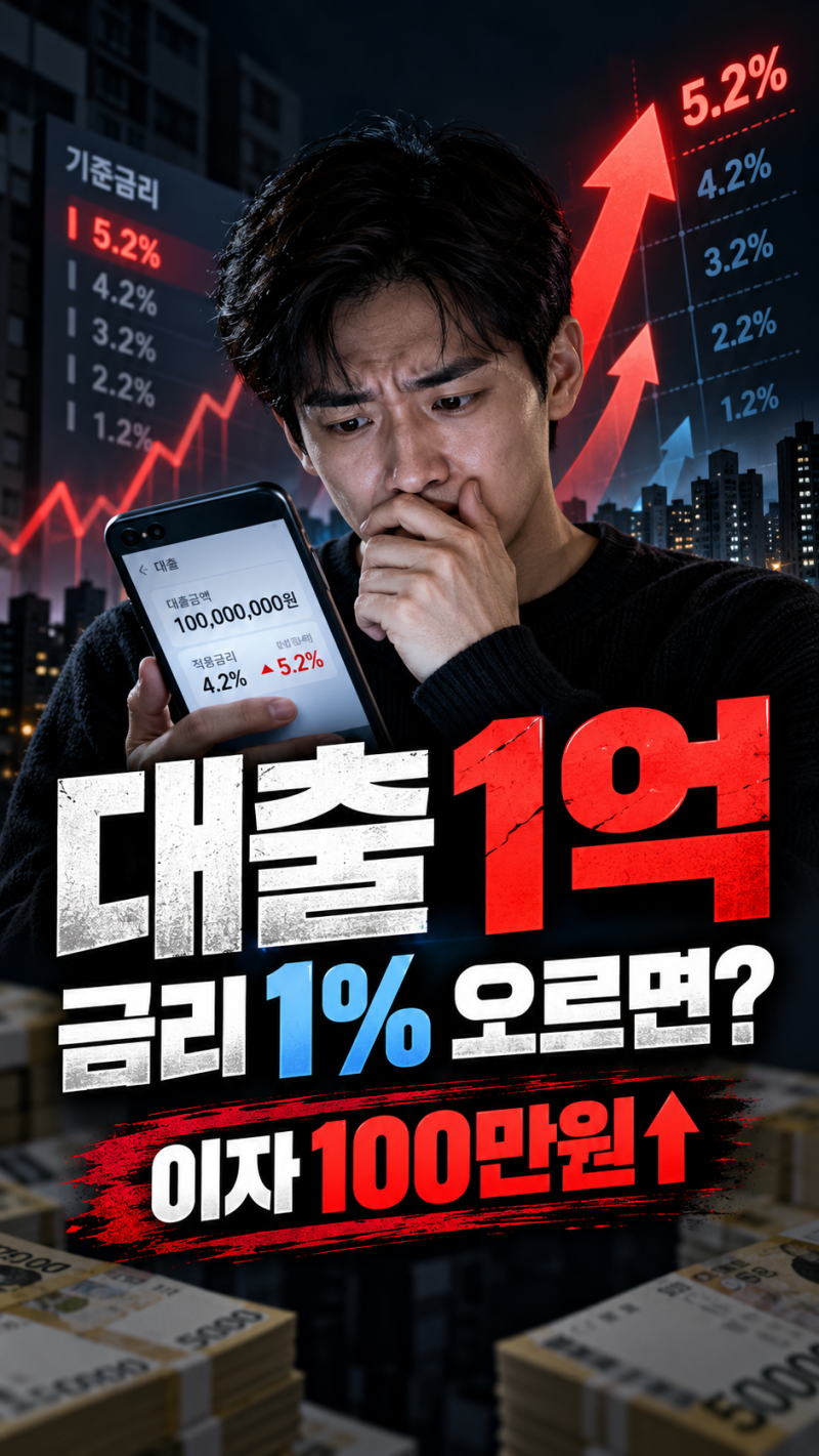 대출 1억, 금리 1% 오르면 이자 얼마 더 낼까?