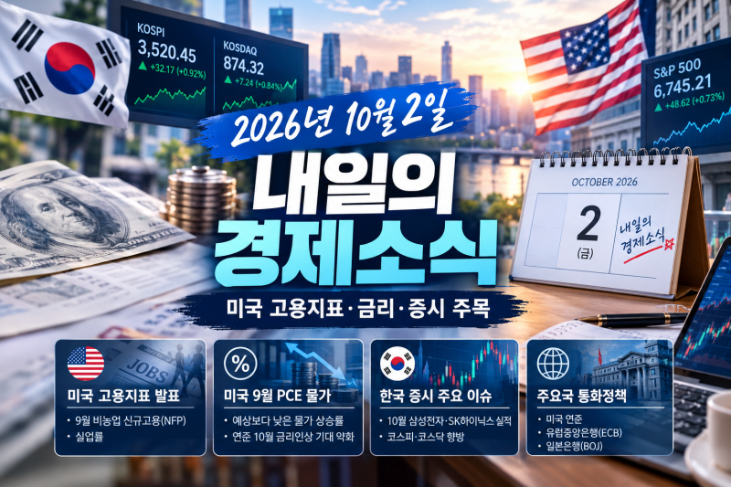 2026년 10월 2일 내일의 경제소식｜미국 고용지표·연준 금리·국내증시 주목