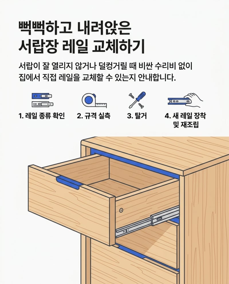 고장 난 서랍장 레일 셀프 교체 방법 30분 만에 끝내는 법