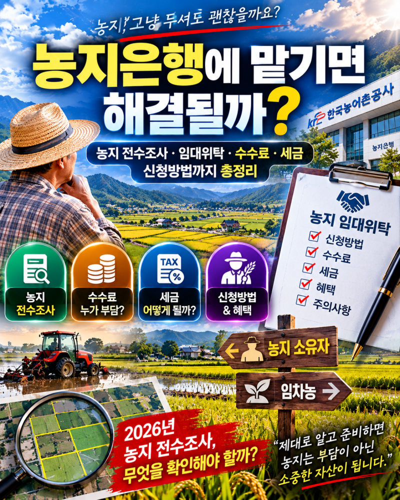 농지은행에 맡기면 해결될까? 농지 전수조사·임대위탁·수수료·세금부터 신청방법까지 총....