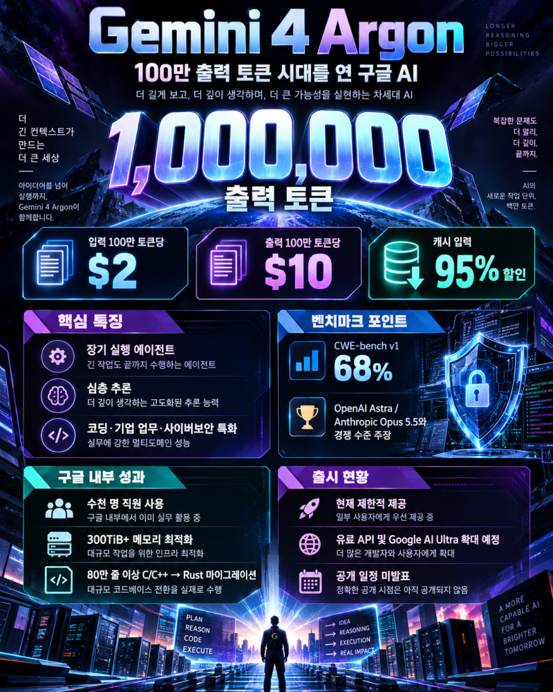 제미나이 4 아르곤 Argon 출시 100만토큰 벤치마크 총정리