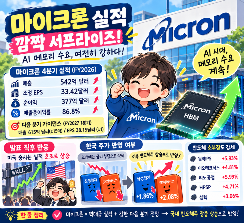 마이크론 실적 ‘깜짝 서프라이즈’! 그런데 삼성전자·SK하이닉스 주가는?