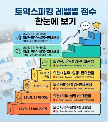 토익스피킹 레벨별 점수 한눈에 보기내 점수라면 영어로 어디까지 말할 수 있을까?