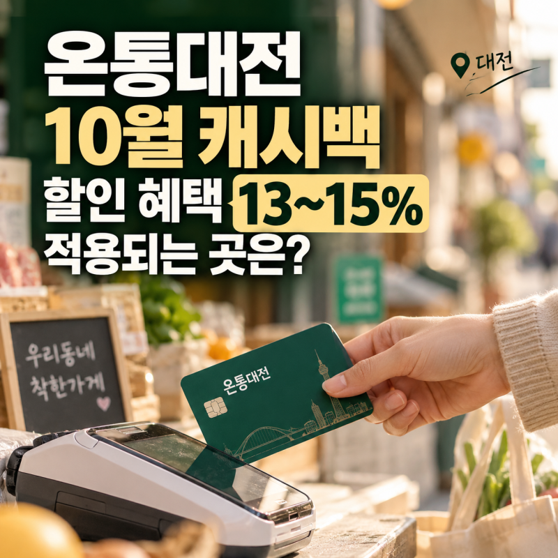 온통대전 10월 캐시백 할인 혜택 13~15% 적용되는 곳은?