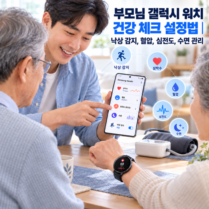 부모님 갤럭시 워치 건강 체크 설정법 | 낙상 감지, 혈압, 심전도, 수면 관리