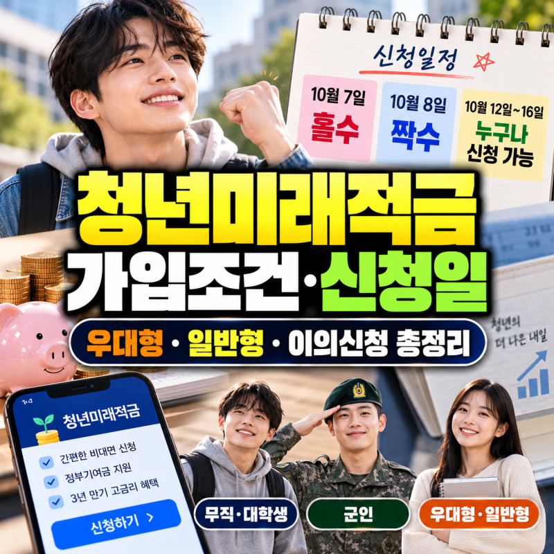청년미래적금 가입조건 홀짝제 신청일 우대형 일반형이의신청 (+무직, 대학생, 군인)