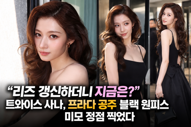 "리즈 갱신하더니 지금은?"...트와이스 사나, 프라다 공주 블랙 원피스, 미모 정점 찍었다