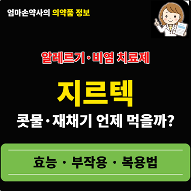 지르텍 효능 효과 가격 복용법 알레르기 비염 두드러기 세티리진 졸음 하루 몇알